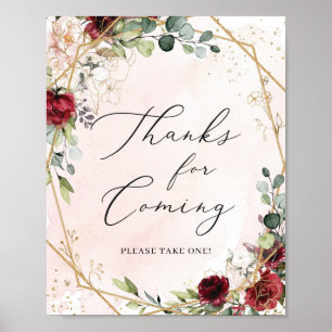 Poster obrigados geométricos Dourados de burgundy