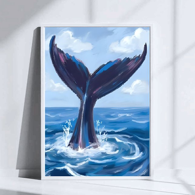 Poster Observação de Baleias | Aquarela Oceano Azul (Criador carregado)
