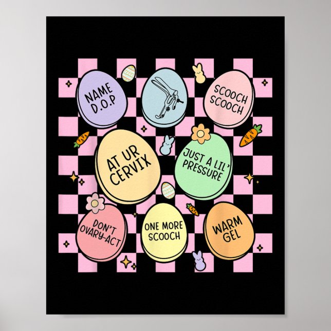 Poster Obstetrícia Eggs Bunny Gynecologista Obgyn Nurse E (Frente)