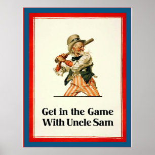 Póster Obtenha no jogo com guerra mundial do vintage do ~