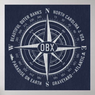 Poster OBX Compass Exterior Bancos Vintage Marinho Branco