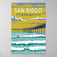 Ocean Beach San Diego Viagem Art Vintage