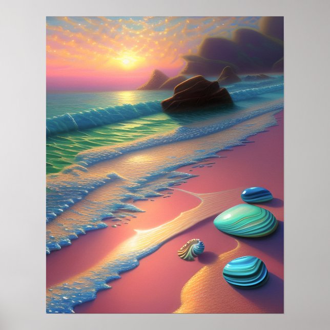 Poster Ocean Beach Scene Seashells fantasia Art (Frente)