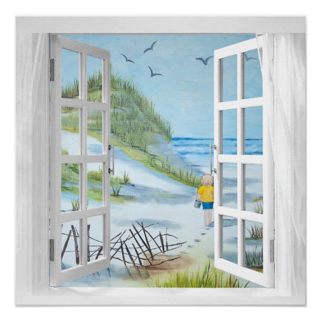 Póster Ocean Beach Window Watercolor (Frente)