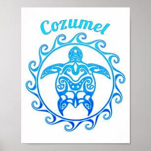 Poster Ocean Blue Tribal Turtle Cozumel