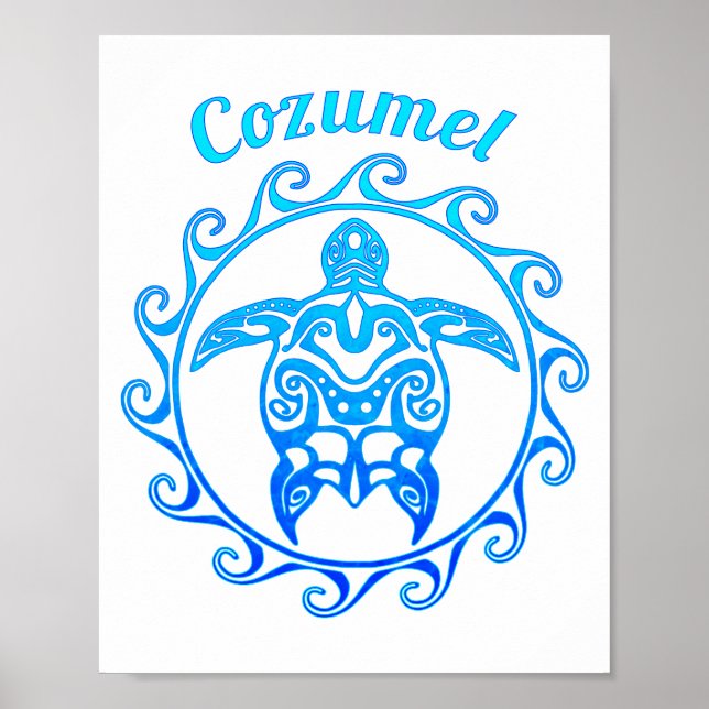 Poster Ocean Blue Tribal Turtle Cozumel (Frente)