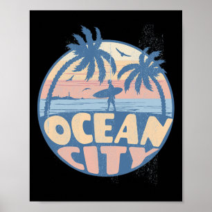 Poster Ocean City Maryland Praia Surf Verão Férias Vin