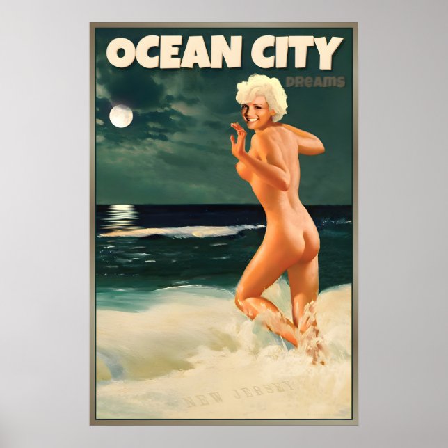 Poster Ocean City Nova Jersey Praia Marilyn Monroe Lua (Frente)