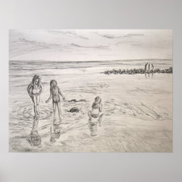Poster Ocean Discoveries Beach Day Pencil Art Drawing