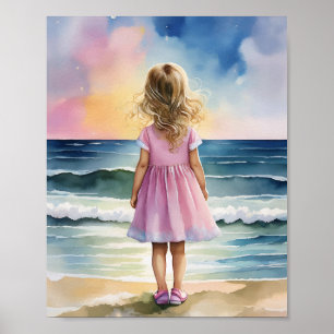 Poster Ocean Eyes Beach Girl Watercolor
