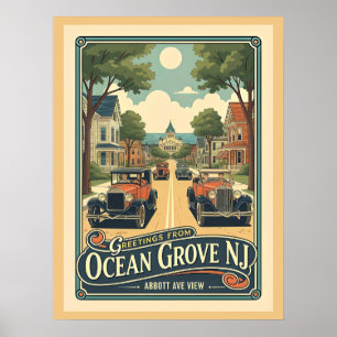 Poster Ocean Grove NJ Vista da Abbott Ave Estilo Vintage