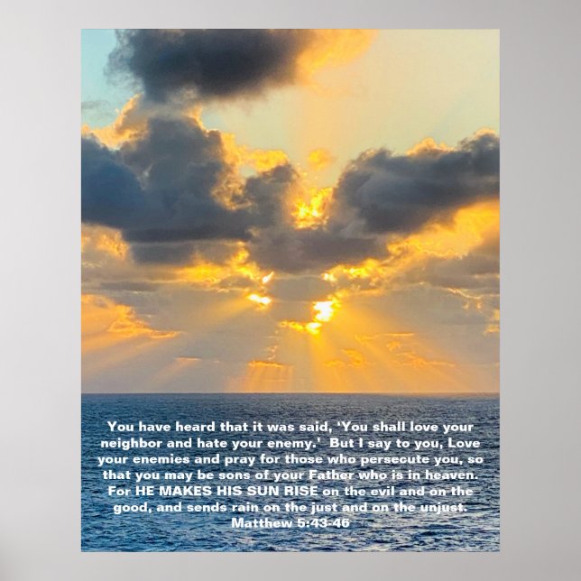 Poster Ocean Sunrise, com Escritura Verse Matthew 5:43 (Frente)