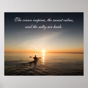 Poster Ocean Sunset Kayak - Cotação Inspiracional Poste