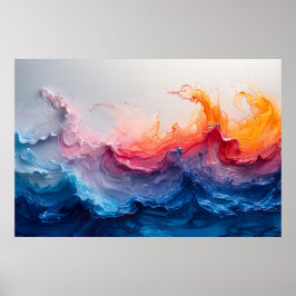 Poster Ocean Wave Fluid Art Sunset Glow Abstract