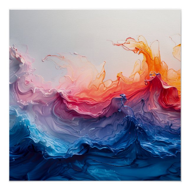 Póster Ocean Wave Fluid Art Sunset Glow Abstract (Frente)