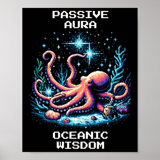 Poster Oceanic Wisdom Aura Pixel Octopus Retro Gamer Styl (Frente)