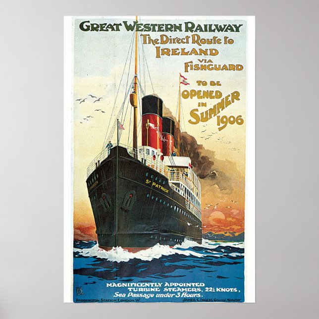 Poster Oceanliner Ireland Viagens vintage (Frente)