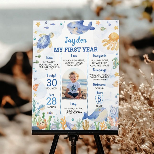Poster Oceano Animais Menino Sob o Marco de Aniversário (Criador carregado)