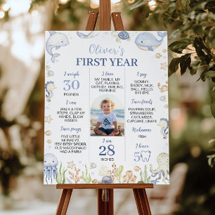 Poster Oceano Animais Menino Sob o Marco de Aniversário