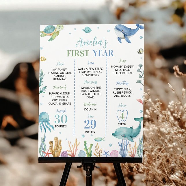 Poster Oceano Animal sob o marco de aniversário (Criador carregado)