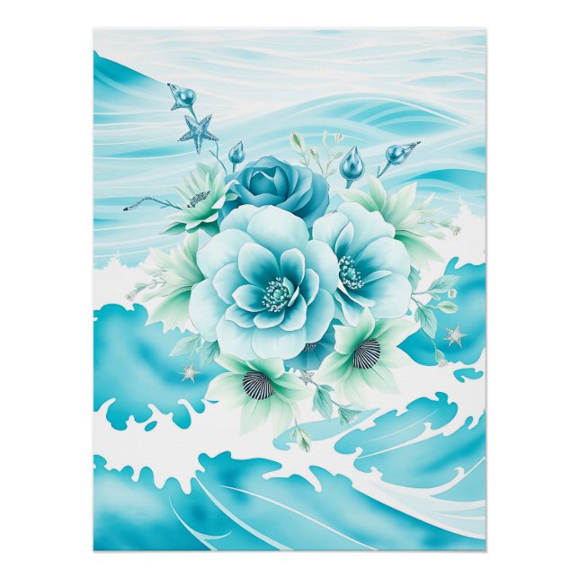Póster Oceano Aquarela com Seafoam (Frente)