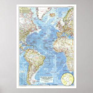 Poster "Oceano Atlântico: MAPA PORMENORIZADO DE 1955 ...