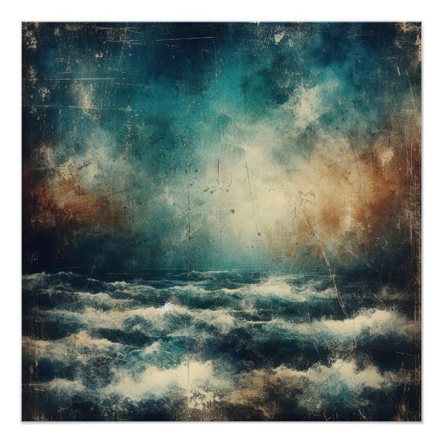 Póster Oceano Azul Tempestuoso Fotografia Antiga (Frente)