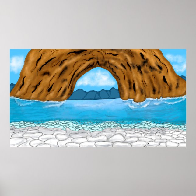 Poster Oceano, Canyon e Montanhas Arte Digital (Frente)