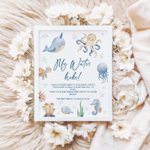 Poster Oceano Chá de fraldas Meu Sinal De Jogo Quebrado D