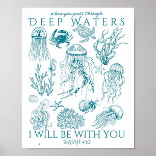 Poster Oceano Cristão Mar Costeiro de Animais Jesus Bíbli