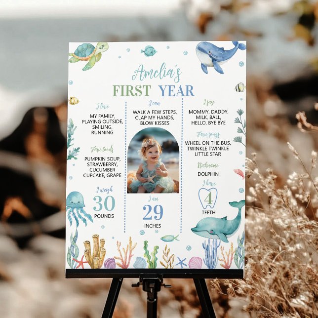 Poster Oceano Cúteo Animal Sob A Etapa De Aniversário Do  (Criador carregado)