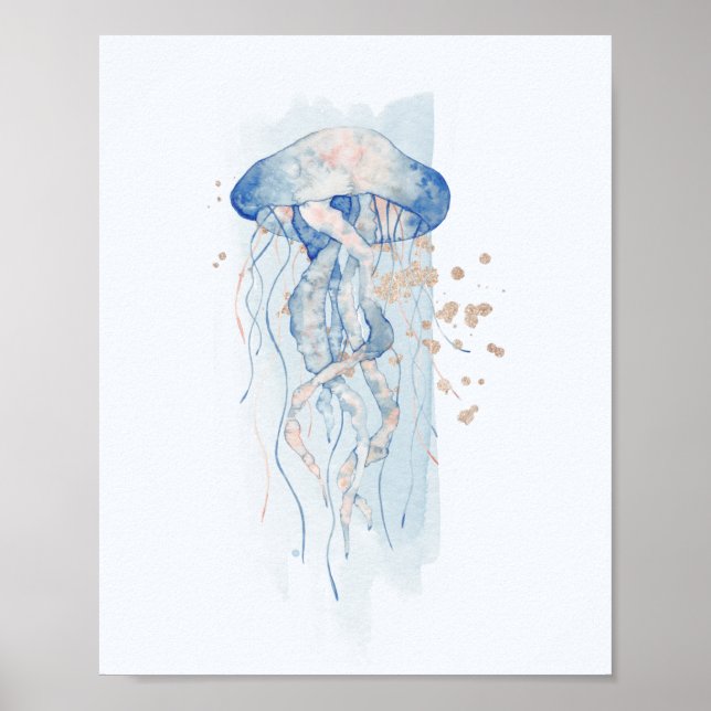 Poster Oceano de medusa azul e rosa, considerado aquático (Frente)