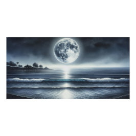 Póster Oceano Lua Ondas Celestiais Céu Noturno Celestial