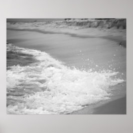 Poster Oceano Negro e Branco Lavando na Praia 16x20