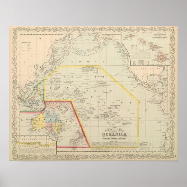 Póster Oceano Pacífico incluindo Oceânia (Frente)