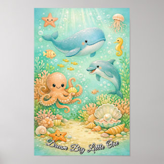 Poster Oceano Pastel Baleia Polvo Cavalo-Marinho Gênero N
