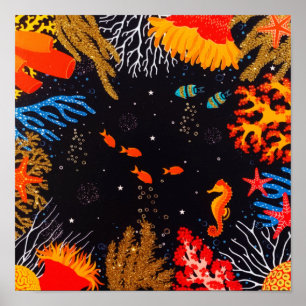 Poster Oceano Tropical de Verão Dourado de Laranja submar