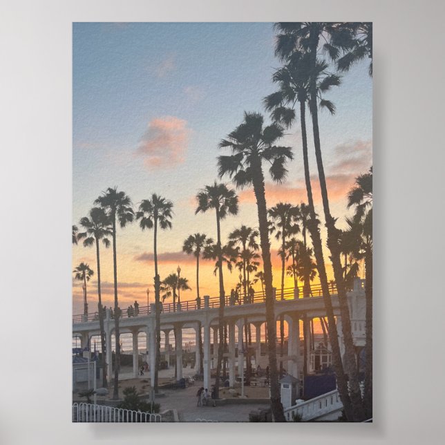 Poster Oceanside Cali. Praia Sunset Amarelo Amarelo Azul (Frente)