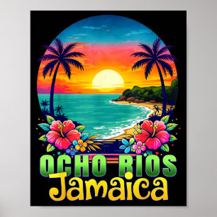 Poster Ocho Rios Jamaica Praia Pôr do Sol Tropical Verão