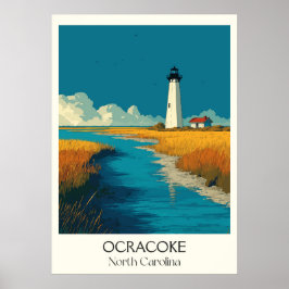 Poster Ocracoke NC Vintage Lighthouse Island Art