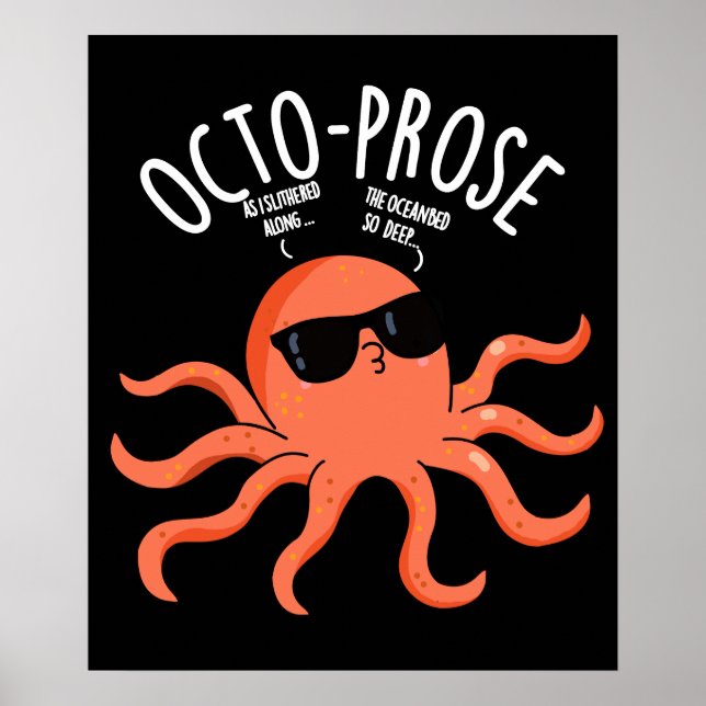 Poster Octo-prose Engraçado Octopus Pun Dark BG (Frente)