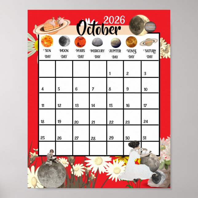 Poster October 2026 Monthly Calendar Astrological     (Frente)