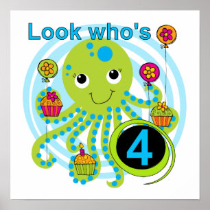 Poster Octopus 4th Birthday T shirts e presentes