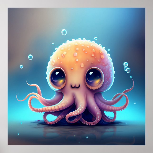 Poster Octopus Animado Bonito (Frente)