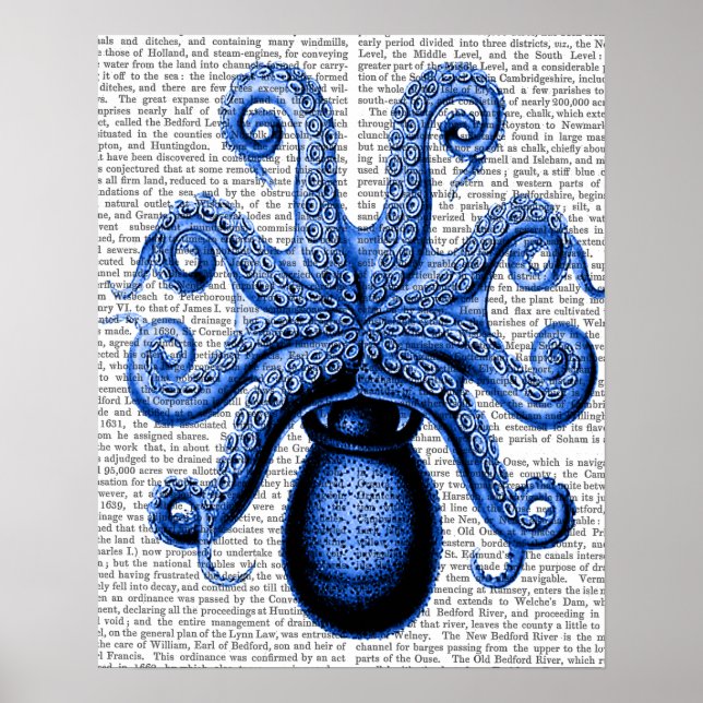 Póster Octopus Azul Vintage 1 Embaixo (Frente)