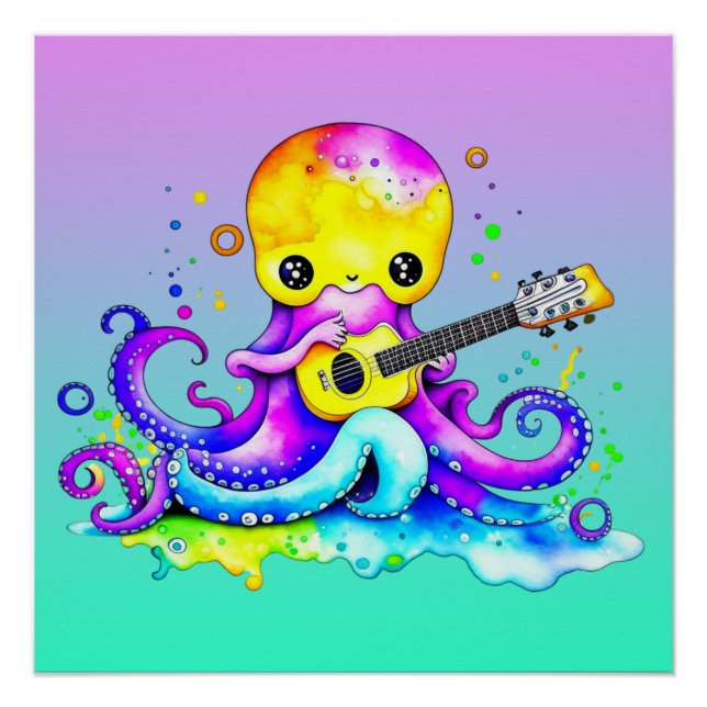 Póster Octopus Colorindo Violão (Frente)
