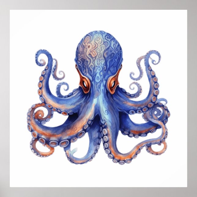Poster Octopus de Aquarela (Frente)