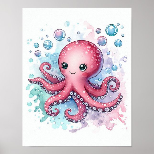 Poster Octopus de Aquarela (Frente)