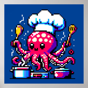Poster Octopus De Chef De 8 Bits: Artéria Retro Kitchen