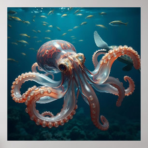 Poster Octopus de Glassas no Mar Profundo